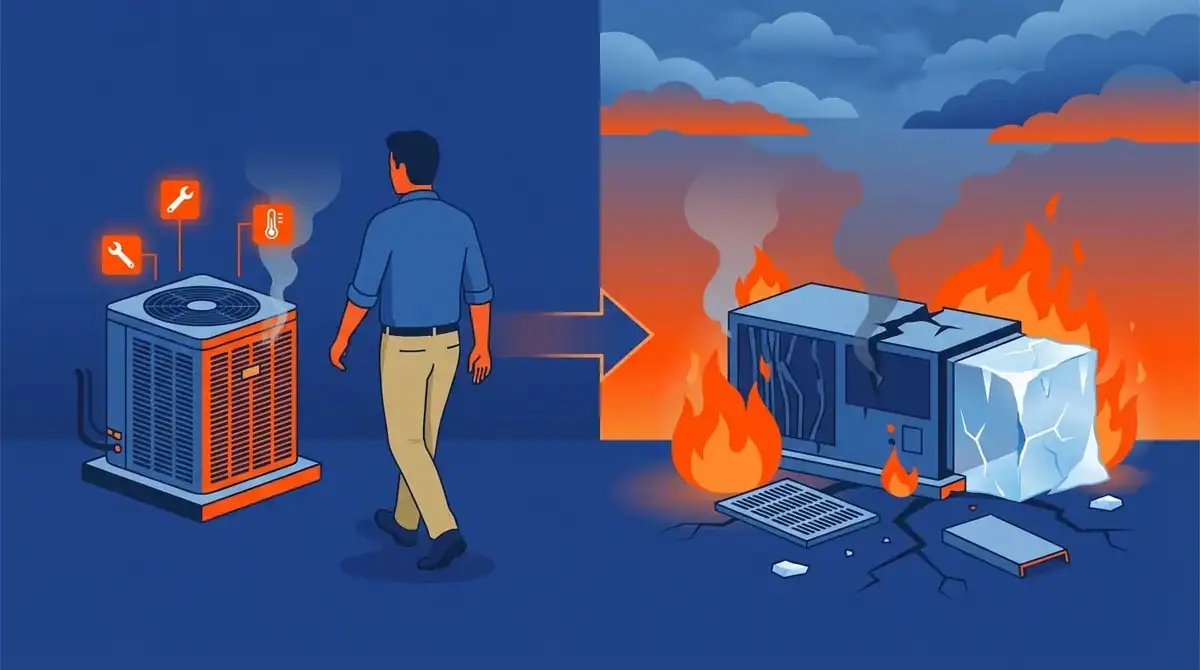 HVAC system failure causing fire hazard and system shutdown.