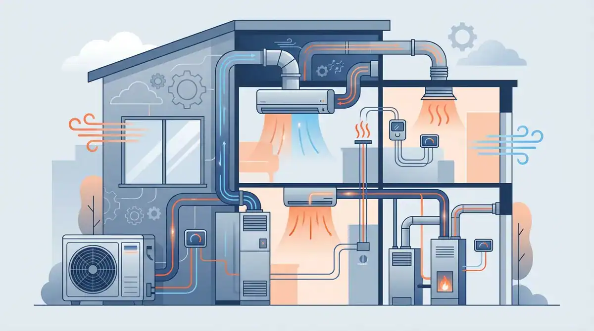 Modern smart home HVAC system with integrated heating and cooling components.