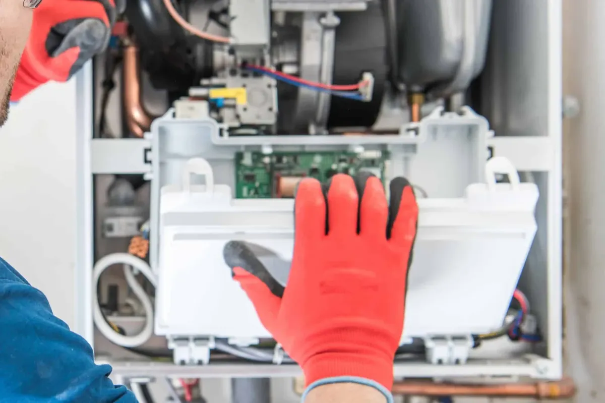 Smart Home Air & Heat technician performing heating repair in an Alafaya home