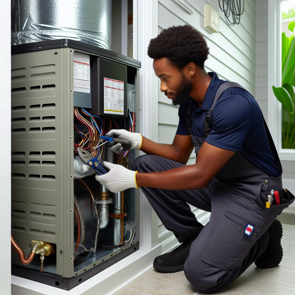 Smart Home Air & Heat technician repairing a furnace heating system