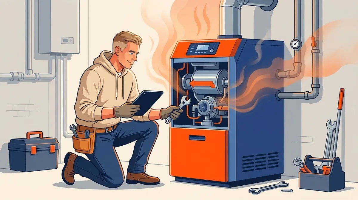 Smart Home Air & Heat technician repairing a furnace heating system