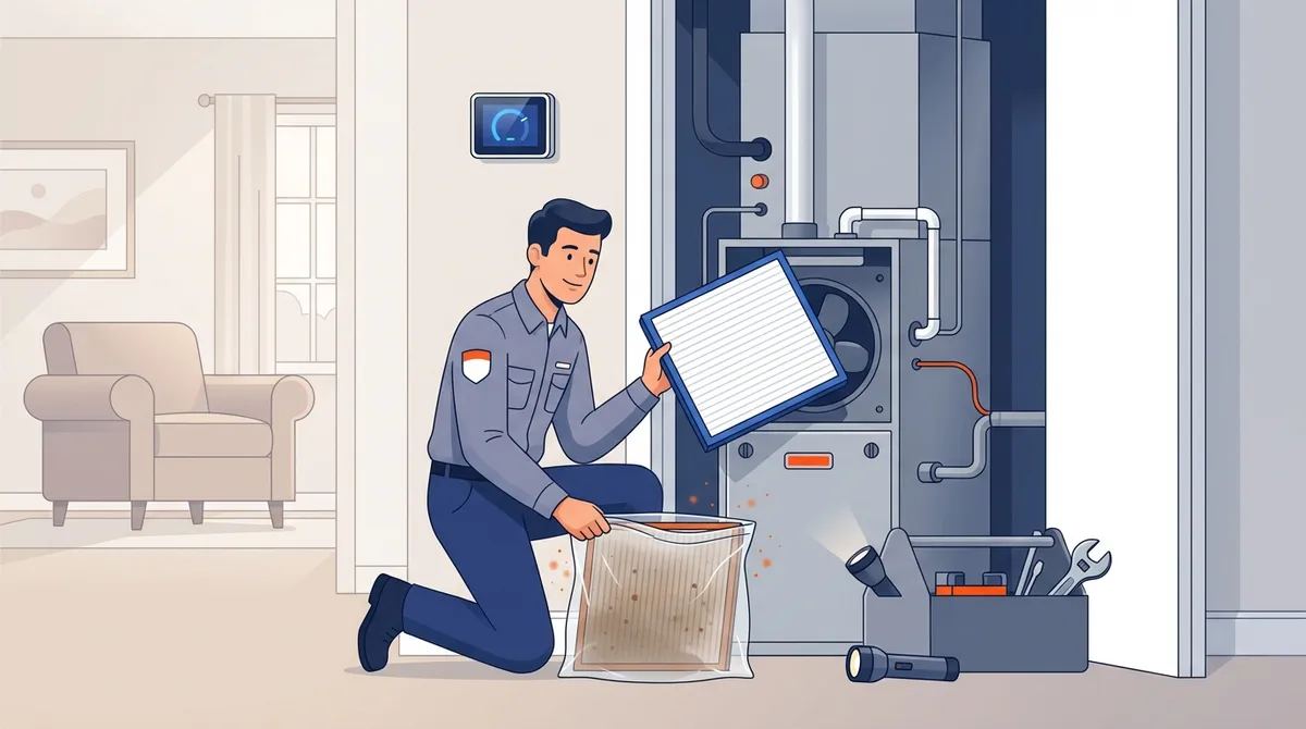 HVAC technician swapping air filter in Orlando home — Smart Home Air and Heat